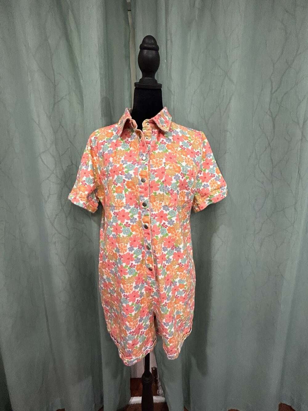 Storia Warhol Floral Denim Romper Size M